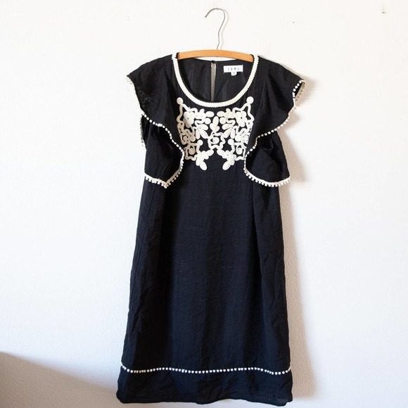 TMHL Womens Ruffle Sleeve Motif Dress Embroidered Ruffle Sleeve - Picture 2 of 6